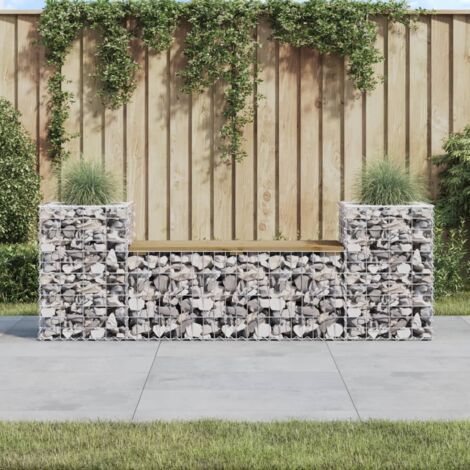 Banc de jardin design gabion-Banquette de jardin 183x41x60,5cm bois de pin imprégné (1/5)