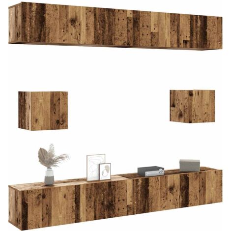 Ensemble de meuble TV mural 6 pcs-Banc TV-Meuble Télé vieux bois bois d'ingénierie 773050 (1/5)
