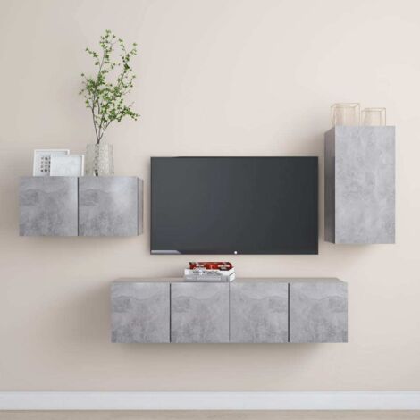 Ensemble de meubles TV 4 pcs-Banc TV-Meuble Télé Gris béton Bois d'ingénierie 358707 (1/5)