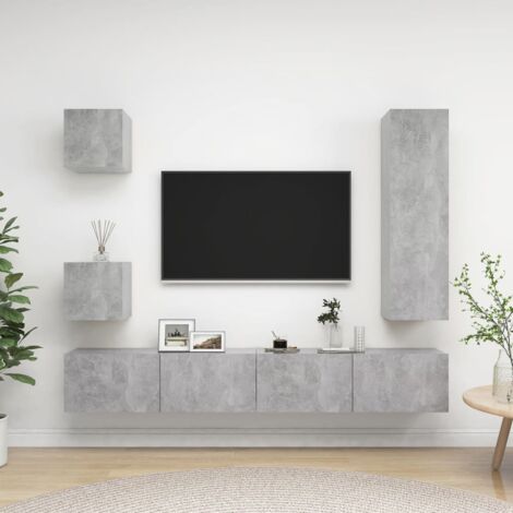 Ensemble de meuble TV 5 pcs-Banc TV-Meuble Télé Gris béton Bois d'ingénierie 399108 (1/5)