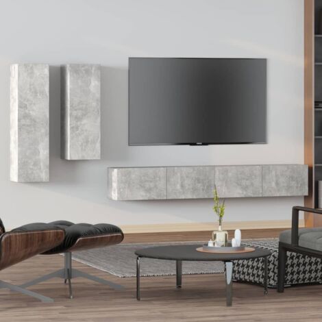 Ensemble de meubles TV 4 pcs-Banc TV-Meuble Télé Gris béton Bois d'ingénierie 458794 (1/5)