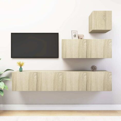Ensemble de meubles TV 4 pcs-Banc TV-Meuble Télé Chêne sonoma Bois d'ingénierie 544599 (1/5)