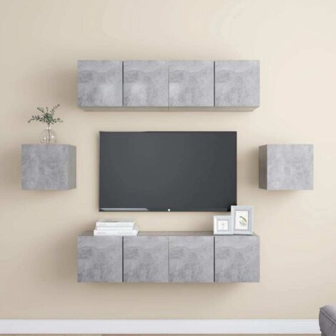 Ensemble de meubles TV 6 pcs-Banc TV-Meuble Télé Gris béton Bois d'ingénierie 376822 (1/5)