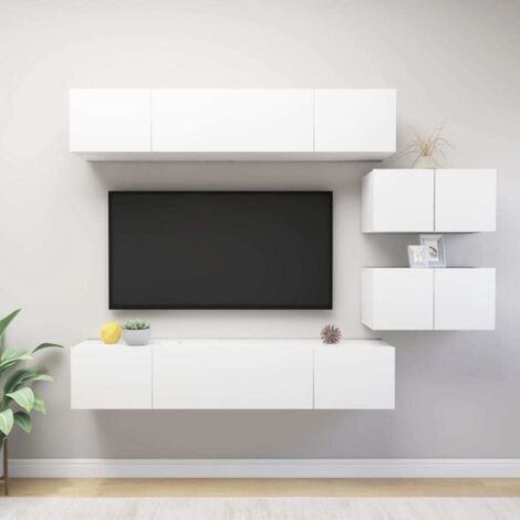 Ensemble de meubles TV 6 pcs-Banc TV-Meuble Télé Blanc Bois d'ingénierie 873031 (1/5)