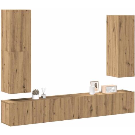 Ensemble de meuble TV mural 4 pcs-Banc TV-Meuble Télé chêne artisanal 144886 (1/5)