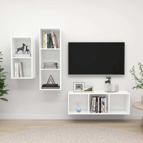 Ensemble de meuble TV 3 pcs-Banc TV-Meuble Télé Blanc Bois d'ingénierie 193395 (1/5)