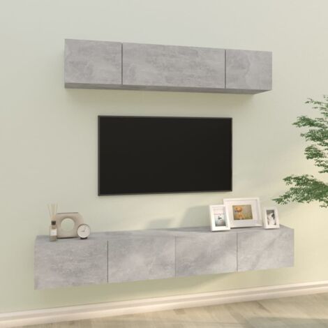 Ensemble de meubles TV 4 pcs-Banc TV-Meuble Télé Gris béton Bois d'ingénierie 709471 (1/5)