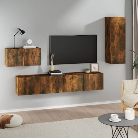 Ensemble de meubles TV 4 pcs-Banc TV-Meuble Télé Chêne fumé Bois d'ingénierie 964806 (1/5)