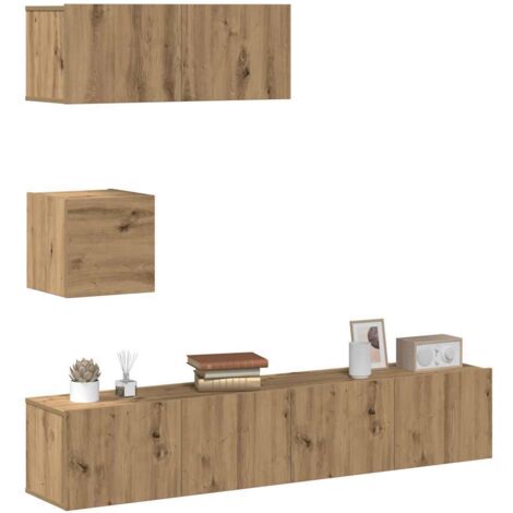 Ensemble de meuble TV mural 4 pcs-Banc TV-Meuble Télé chêne artisanal 425237 (1/5)