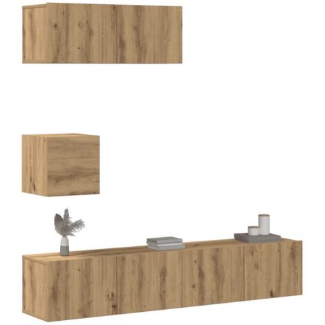 Ensemble de meuble TV mural 4 pcs-Banc TV-Meuble Télé chêne artisanal 317481 (1/5)
