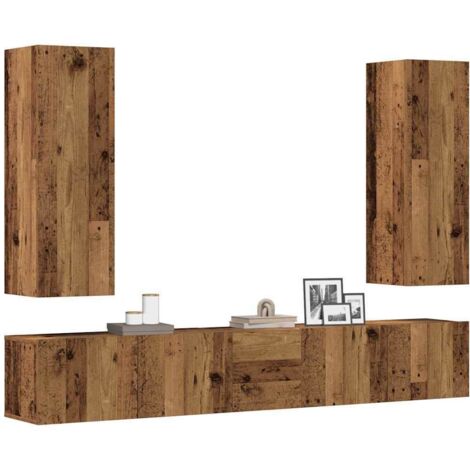 Ensemble de meuble TV mural 5 pcs-Banc TV-Meuble Télé vieux bois bois d'ingénierie 300970 (1/5)