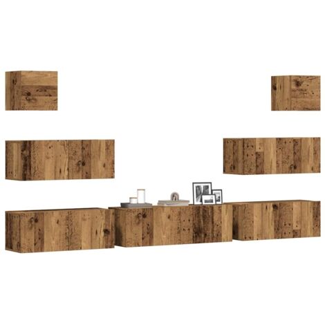 Ensemble de meuble TV mural 7 pcs-Banc TV-Meuble Télé vieux bois bois d'ingénierie 740590 (1/5)