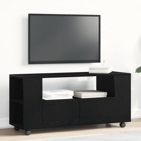 Meuble TV avec roulettes-Banc TV-Meuble Télé chêne noir bois d'ingénierie 564474 (1/5)