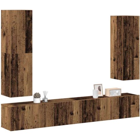 Ensemble de meuble TV mural 4 pcs-Banc TV-Meuble Télé vieux bois bois d'ingénierie 492526 (1/5)