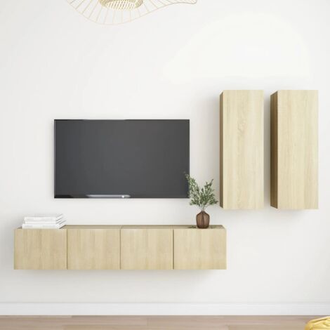 Ensemble de meubles TV 4 pcs-Banc TV-Meuble Télé Chêne sonoma Bois d'ingénierie 645942 (1/5)