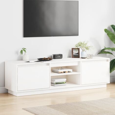 Meuble TV-Banc TV-Meuble Télé Blanc 140x35x40 cm Bois de pin massif 989675 (1/5)