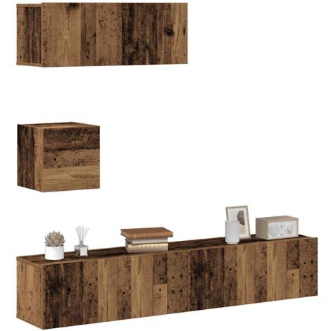 Ensemble de meuble TV mural 4 pcs-Banc TV-Meuble Télé vieux bois bois d'ingénierie 315844 (1/5)