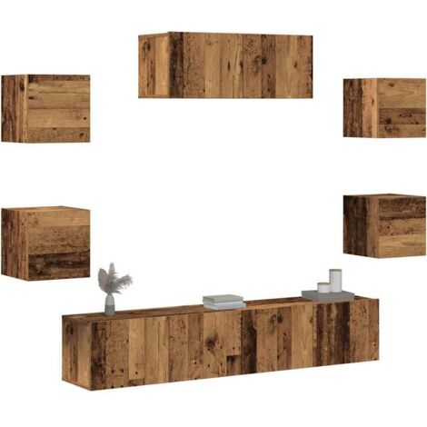 Ensemble de meuble TV mural 5 pcs-Banc TV-Meuble Télé vieux bois 895647 (1/5)