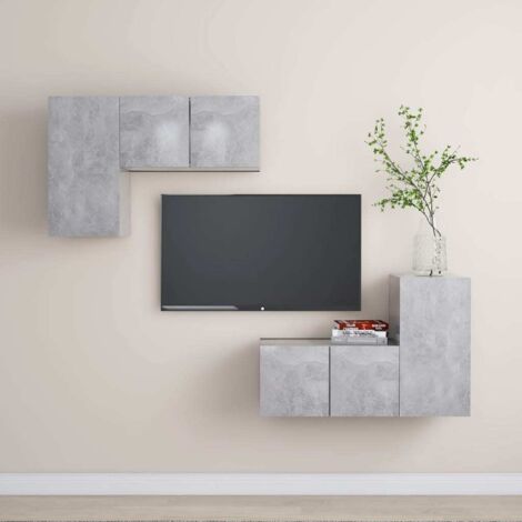 Ensemble de meubles TV 4 pcs-Banc TV-Meuble Télé Gris béton Bois d'ingénierie 810128 (1/5)