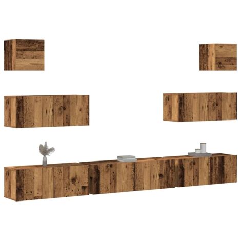 Ensemble de meuble TV mural 7 pcs-Banc TV-Meuble Télé vieux bois bois d'ingénierie 656520 (1/5)