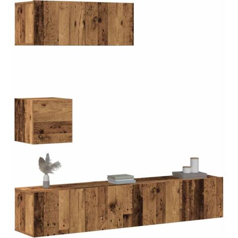 Ensemble de meuble TV mural 4 pcs-Banc TV-Meuble Télé vieux bois bois d'ingénierie 233558 (1/5)