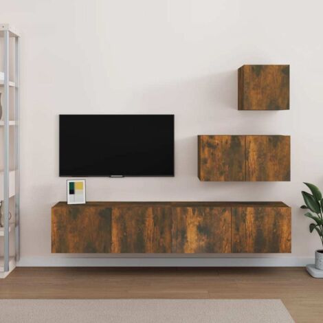 Ensemble de meubles TV 4 pcs-Banc TV-Meuble Télé Chêne fumé Bois d'ingénierie 137097 (1/5)