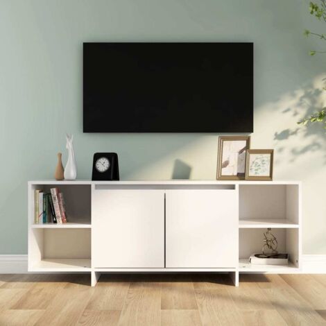 Meuble TV-Banc TV-Meuble Télé blanc 130x35x50 cm bois d'ingénierie 470081 (1/5)