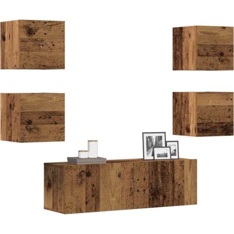 Ensemble de meuble TV mural 5 pcs-Banc TV-Meuble Télé vieux bois bois d'ingénierie 118833 (1/5)