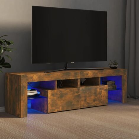 Meuble TV avec LED-Banc TV-Meuble Télé avec lumière LED Chêne fumé 140x36,5x40 cm 323592 (1/5)