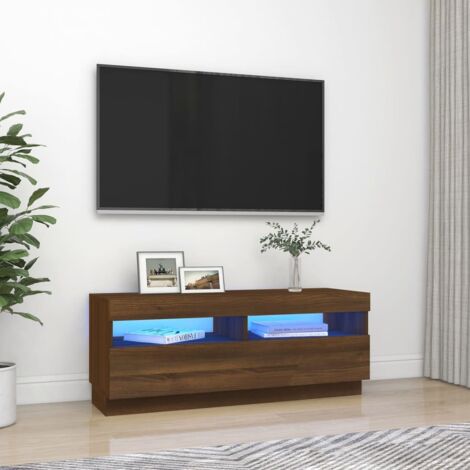 Meuble TV avec LED-Banc TV-Meuble Télé avec lumière LED chêne marron 100x35x40 cm 766004 (1/5)