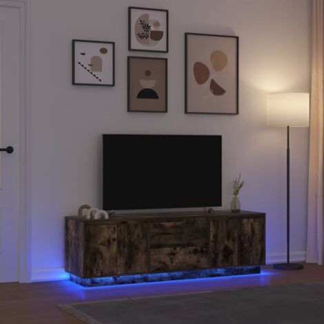 Meuble TV avec LED-Banc TV-Meuble Télé avec lumière LED chêne fumé 160,5x41x50 cm 840066 (1/5)