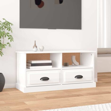 Meuble TV-Banc TV-Meuble Télé blanc brillant 93x35,5x45 cm bois d'ingénierie 729816 (1/5)