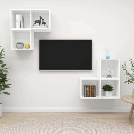 Ensemble de meuble TV 4 pcs-Banc TV-Meuble Télé Blanc Bois d'ingénierie 589681 (1/5)