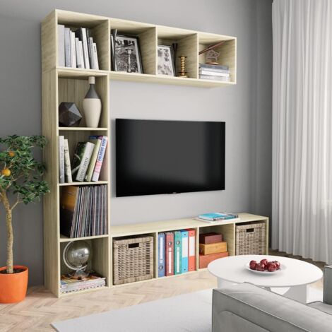 Meuble TV 3 pcs-Banc TV-Meuble Télé Chêne sonoma 180x30x180 cm 107808 (1/5)