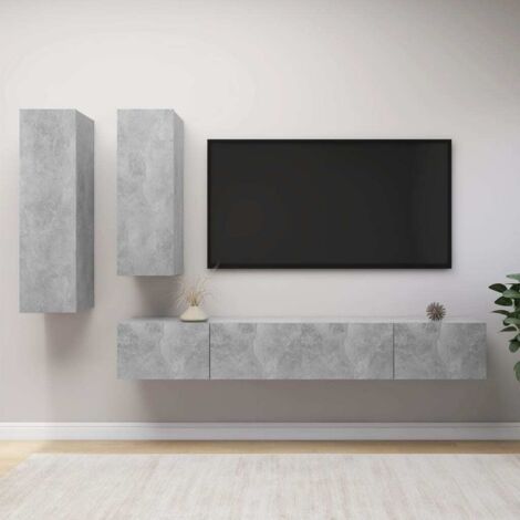 Ensemble de meuble TV 4 pcs-Banc TV-Meuble Télé Gris béton Bois d'ingénierie 611022 (1/5)
