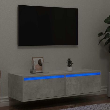 Meuble TV avec LED-Banc TV-Meuble Télé avec lumière LED gris béton 100X35,5x25 cm 607504 (1/5)