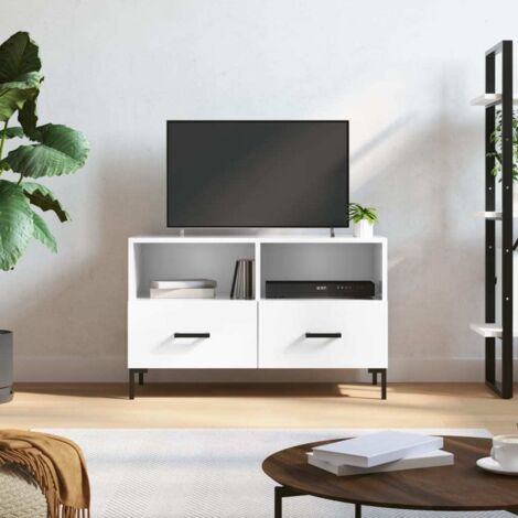 Meuble TV-Banc TV-Meuble Télé Blanc brillant 80x36x50 cm Bois d'ingénierie 615659 (1/5)