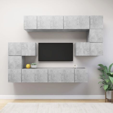Ensemble de meubles TV 10 pcs-Banc TV-Meuble Télé Gris béton Bois d'ingénierie 588413 (1/5)