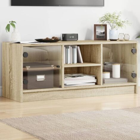 Meuble TV avec portes en verre-Banc TV-Meuble Télé chêne sonoma 102x37x42 cm 539685 (1/5)