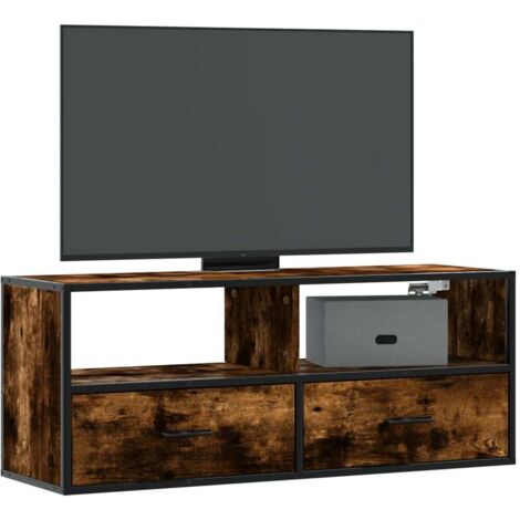 Meuble TV-Banc TV-Meuble Télé chêne fumé 100x31x39,5 cm bois d'ingénierie et métal 571867 (1/5)