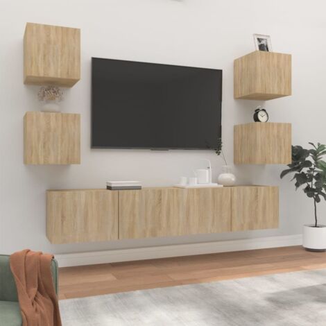 Ensemble de meubles TV 6 pcs-Banc TV-Meuble Télé Chêne sonoma Bois d'ingénierie 424254 (1/5)
