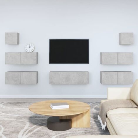 Ensemble de meubles TV 7 pcs-Banc TV-Meuble Télé Gris béton Bois d'ingénierie 458408 (1/5)
