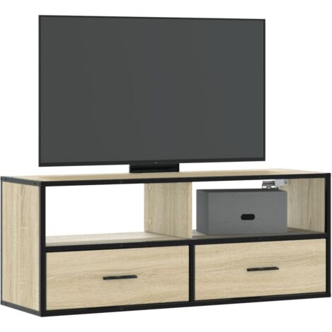 Meuble TV-Banc TV-Meuble Télé chêne sonoma 100x31x39,5cm bois d'ingénierie et métal 411635 (1/5)