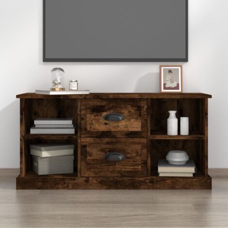 Meuble TV-Banc TV-Meuble Télé chêne fumé 99,5x35,5x48 cm bois d'ingénierie 600776 (1/5)