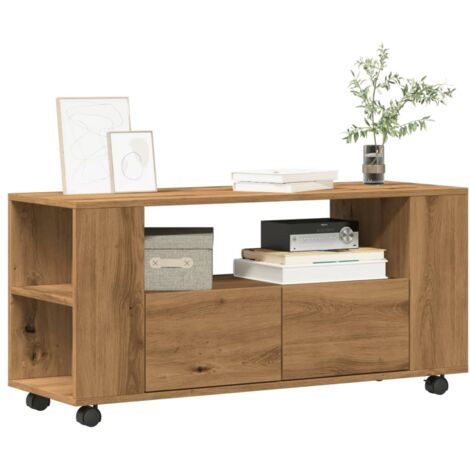 Meuble TV avec roulettes-Banc TV-Meuble Télé chêne artisanal bois d'ingénierie 627422 (1/5)