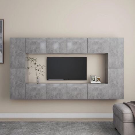 Ensemble de meubles TV 8 pcs-Banc TV-Meuble Télé Gris béton Bois d'ingénierie 397856 (1/5)