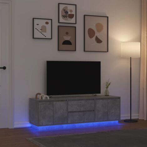 Meuble TV avec LED-Banc TV-Meuble Télé avec lumière LED gris béton 160,5x41x50 cm 382249 (1/5)