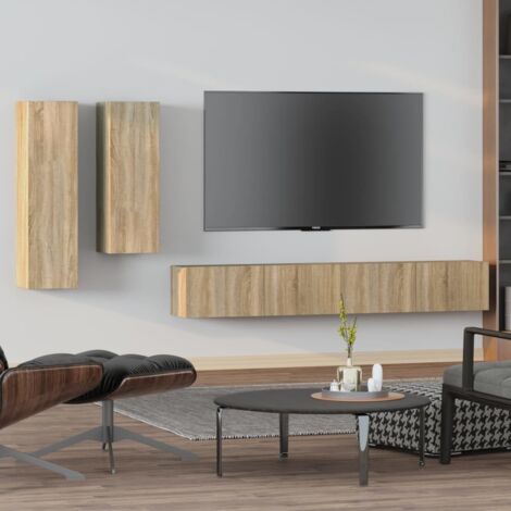 Ensemble de meubles TV 4 pcs-Banc TV-Meuble Télé Chêne sonoma Bois d'ingénierie 318465 (1/5)