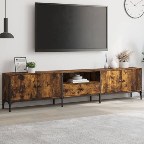 Meuble TV à tiroir-Banc TV-Meuble Téléchêne fumé 200x25x44 cm bois d'ingénierie 330432 (1/5)