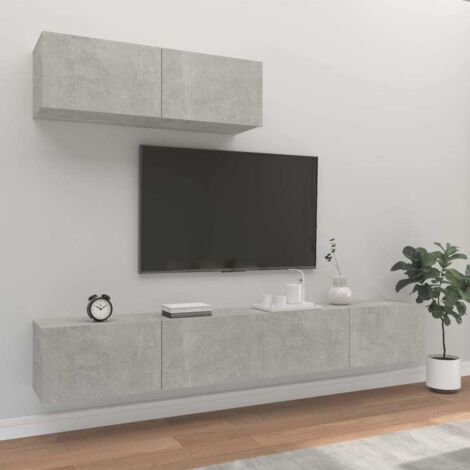Ensemble de meubles TV 3 pcs-Banc TV-Meuble Télé Gris béton Bois d'ingénierie 492327 (1/5)